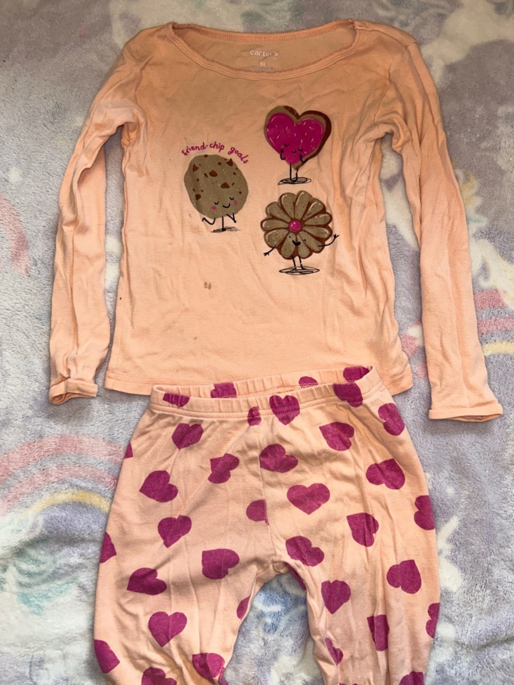Carter's Peach Long-Sleeve Pajama Set with Pink Hearts
